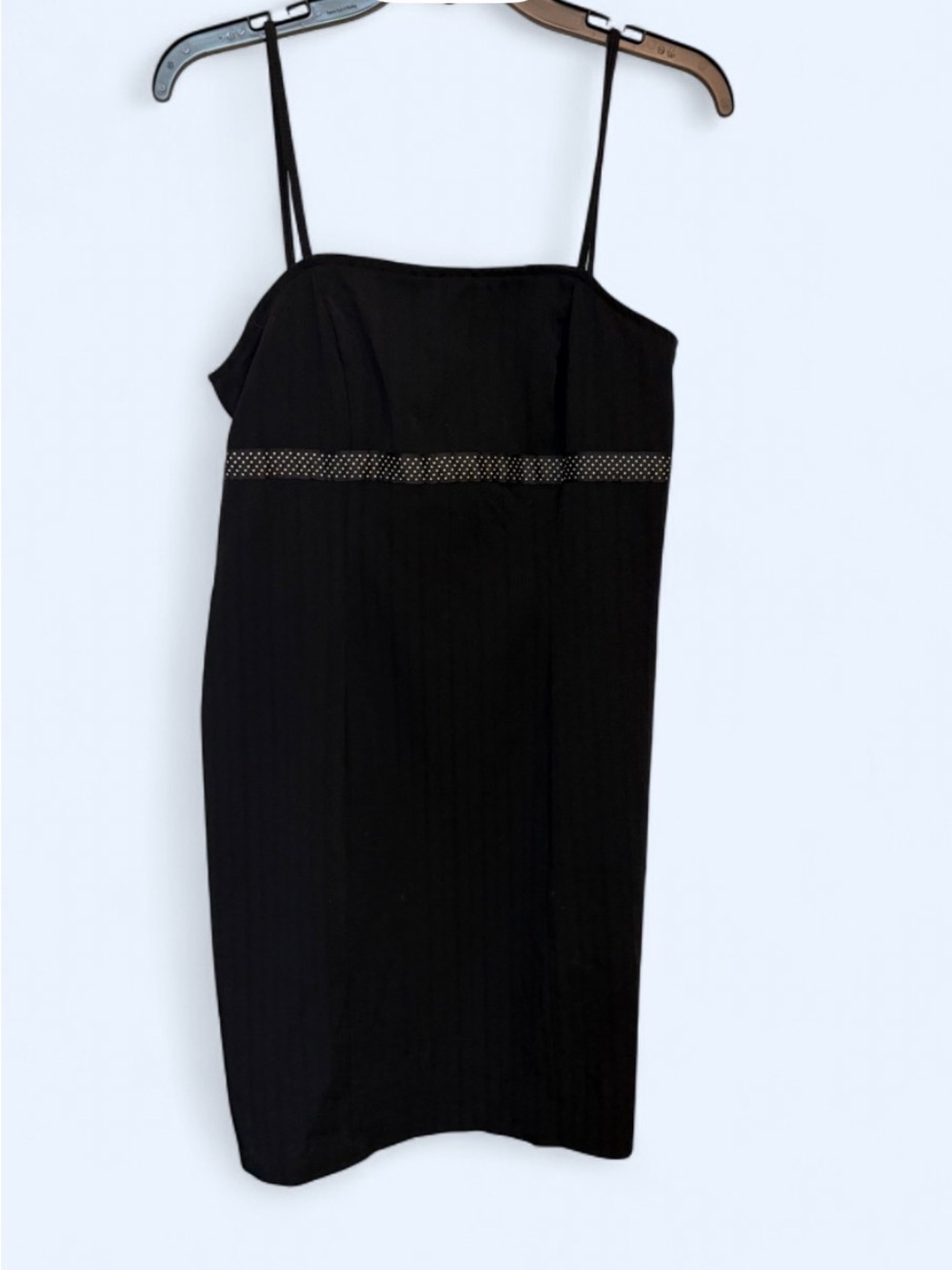 Black Spaghetti-Strap Mini Dress with Polka Dotted Detail